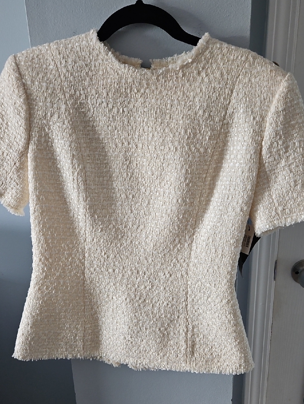 Elegant Cream Tweed Short Sleeve Top